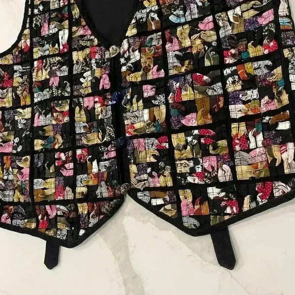 Vintage Soul Mates Patchwork Corduroy Vest Women's 2X Braided Fabric Tie Back - Picture 2 of 8